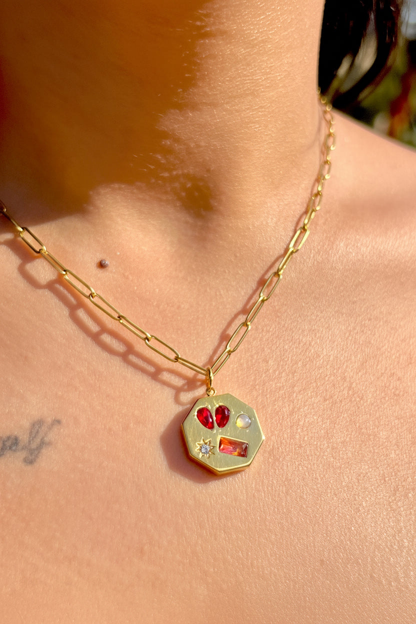 Red Gemstone Charm Necklace
