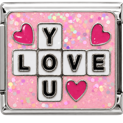 Pink Glitter Love You Charm