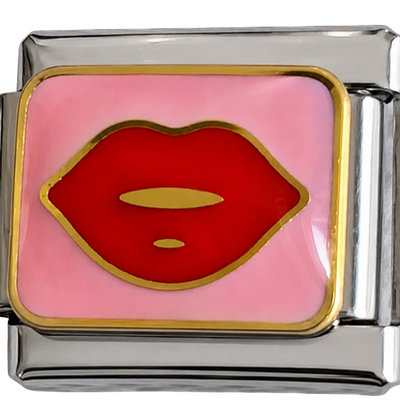 Silver Red Lips on Pink Charm