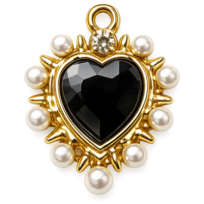 Black Pearled Heart Charm