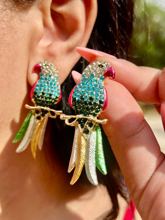 🦜✨ Tropical Parrot Statement Earrings ✨🦜