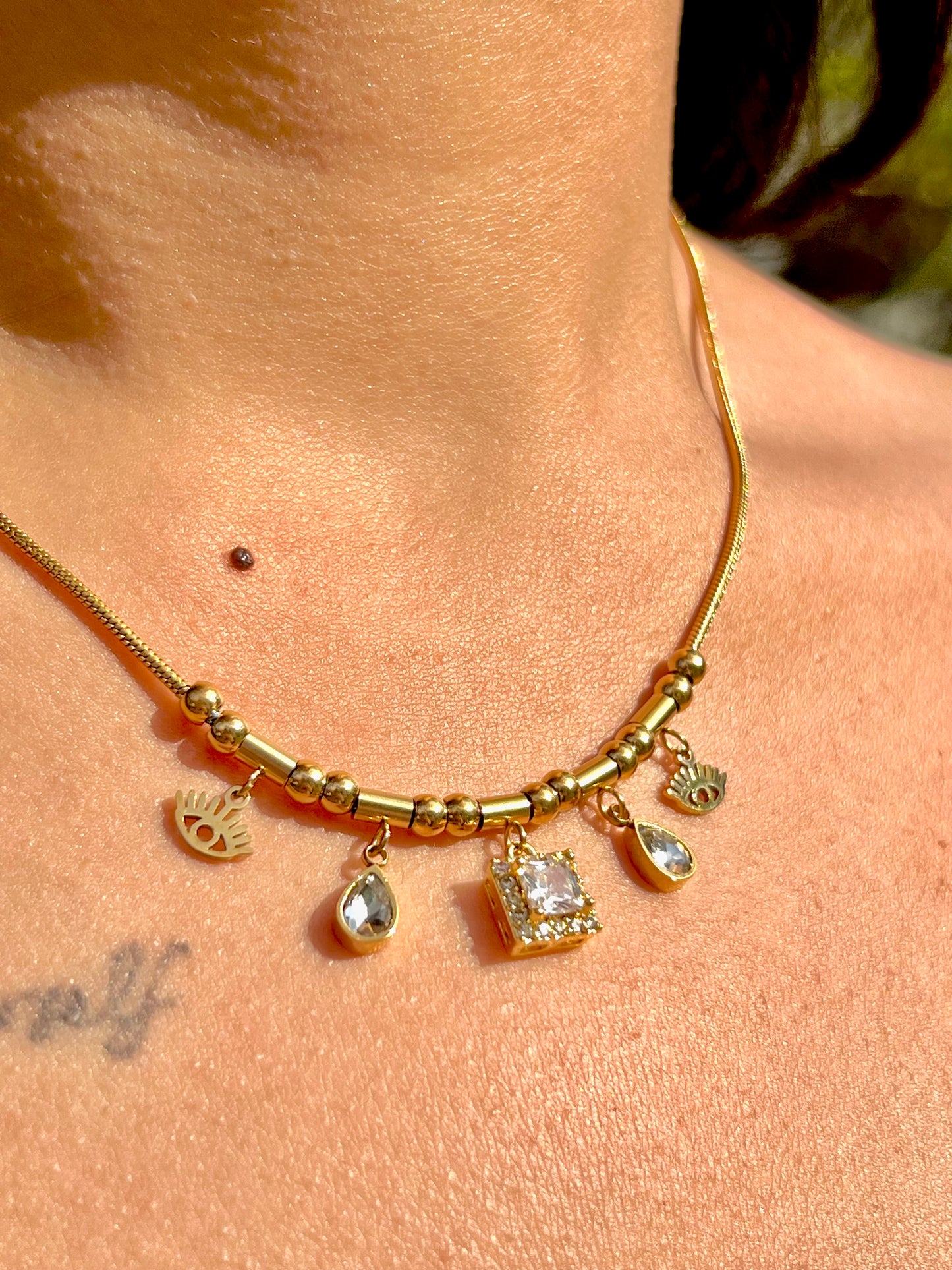 ✨🧿 Golden Charm Beaded Necklace 🧿✨