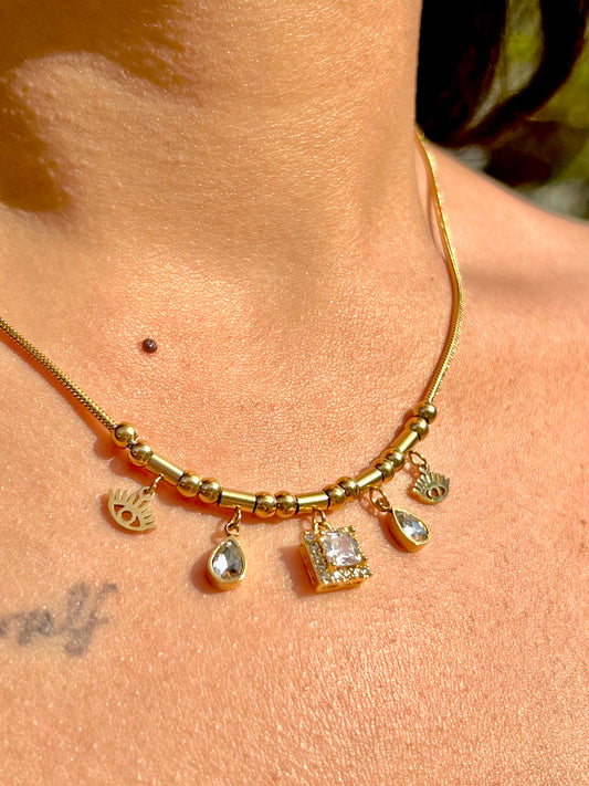 ✨🧿 Golden Charm Beaded Necklace 🧿✨
