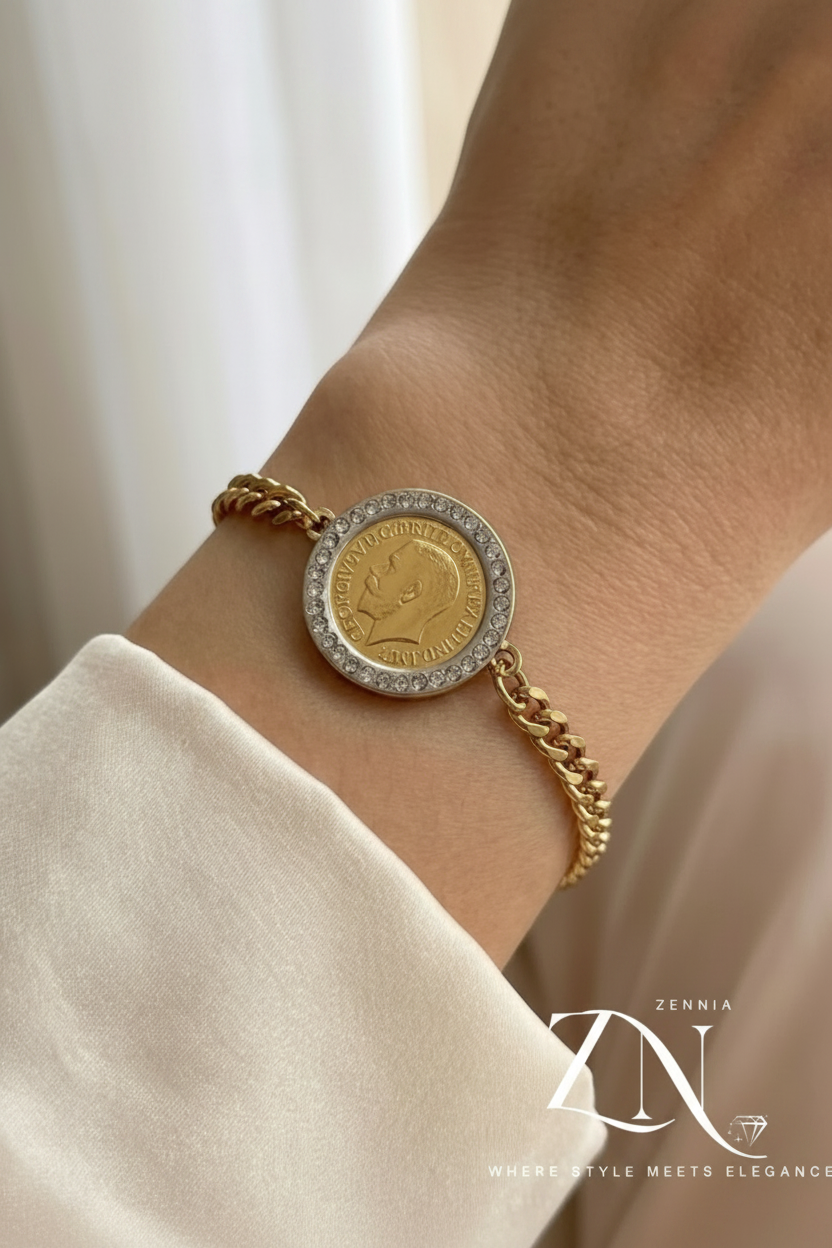 Zircon-decorated Coin Bracelet