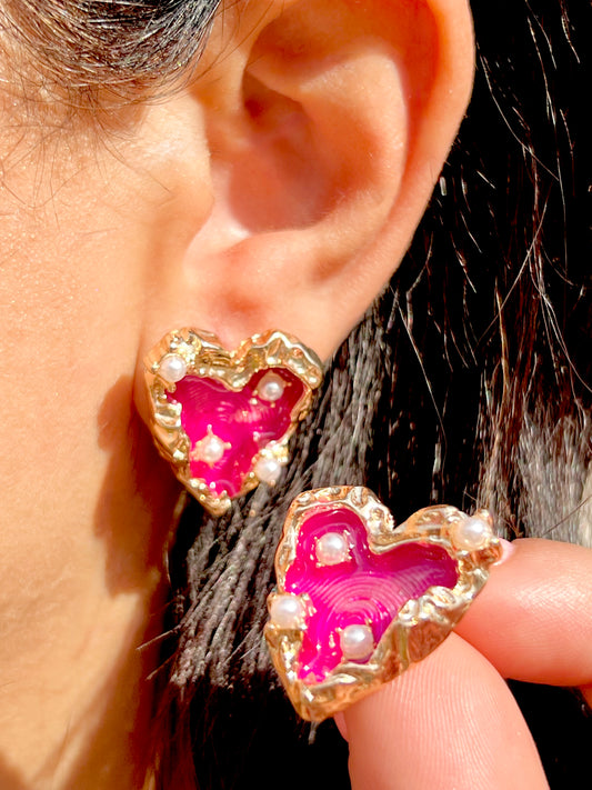 💖✨ Fuchsia Heart Statement Earrings ✨💖
