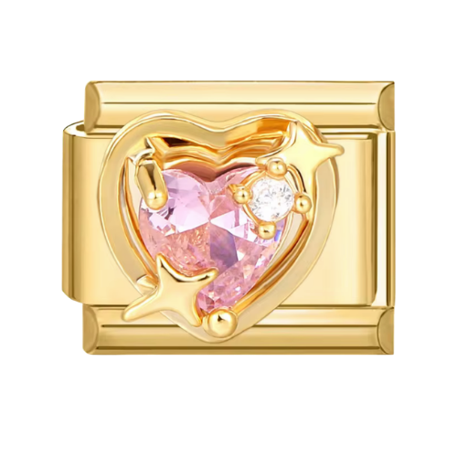 Golden Pink Heart Charm