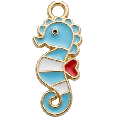 Blue Seahorse Heart Enamel