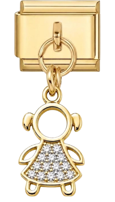 Gold Crystal Girl Outline Hanging Charm