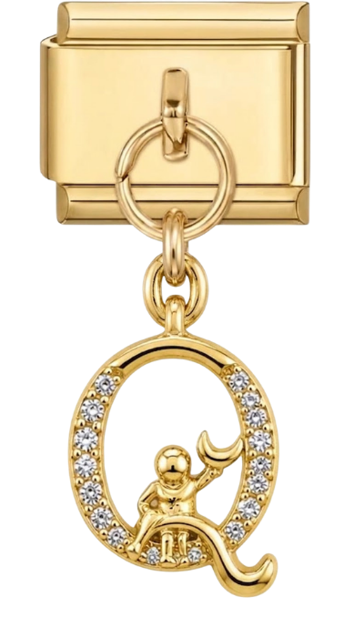 Gold Letter Q Astronaut Hanging Charm