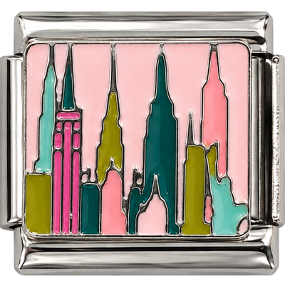 Pink City Skyline Silver Charm