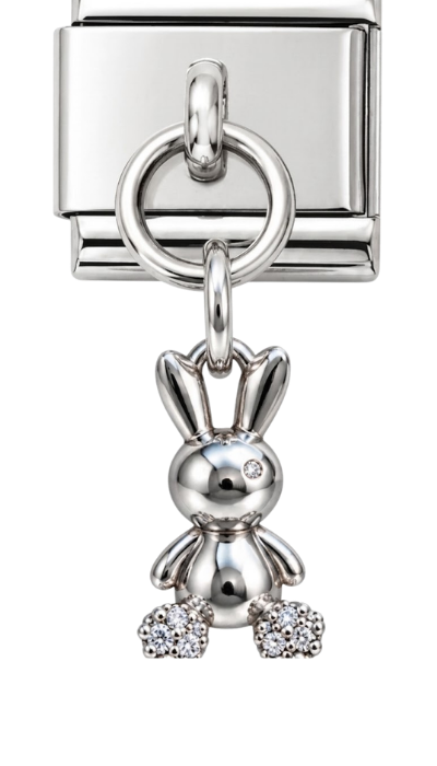 Silver Bunny with Crystal Feet Hanging Charm