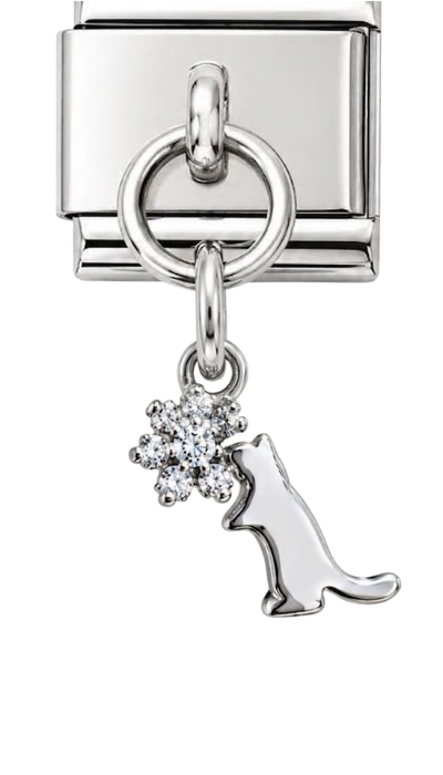 Silver Cat & Flower Hanging Charm