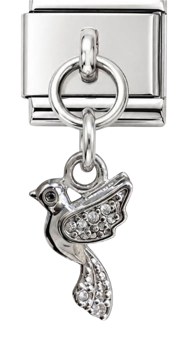 Silver Crystal Cardinal Bird Hanging Charm