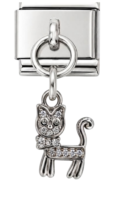 Silver Crystal Cat Hanging Charm