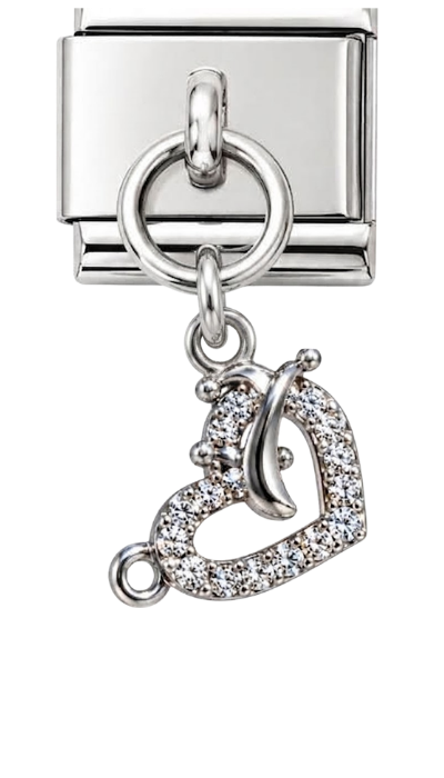 Silver Crystal Crown Heart Hanging Charm