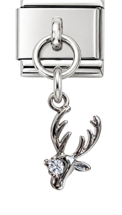 Silver Crystal Deer Head Hanging Charm