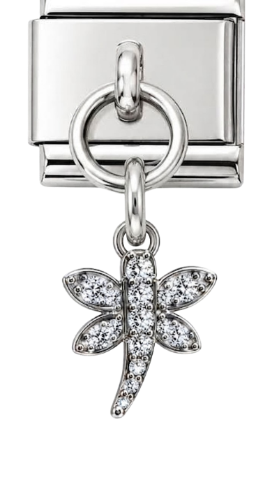 Silver Crystal Dragonfly Hanging Charm