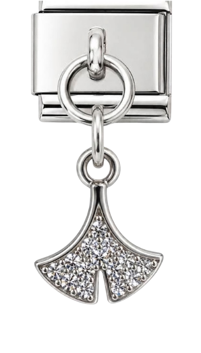 Silver Crystal Fan Leaf Hanging Charm
