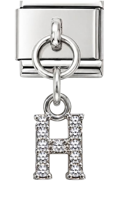 Silver Crystal Letter H Hanging Charm