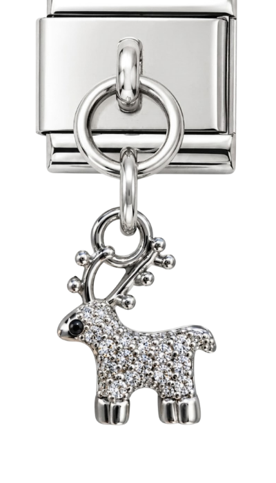 Silver Crystal Reindeer Hanging Charm