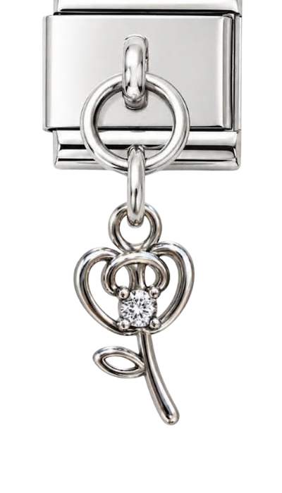 Silver Crystal Rose Heart Hanging Charm