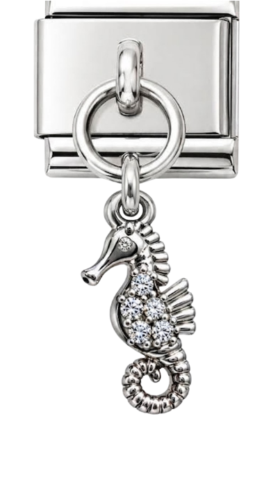 Silver Crystal Seahorse Hanging Charm