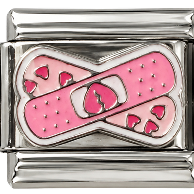 Silver Pink Bandage Hearts Charm