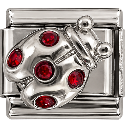 Silver Red Crystal Ladybug Charm