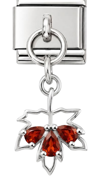 Silver Red Crystal Maple Leaf Hanging Charm