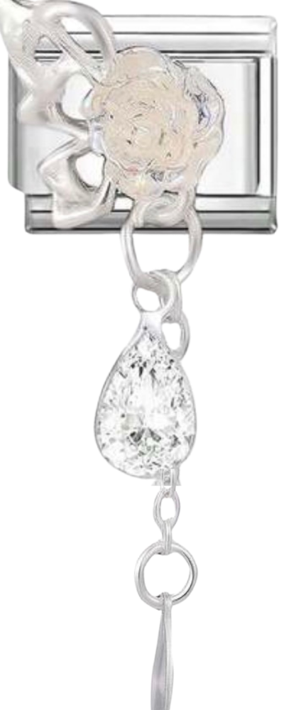Silver Rose Crystal Teardrop